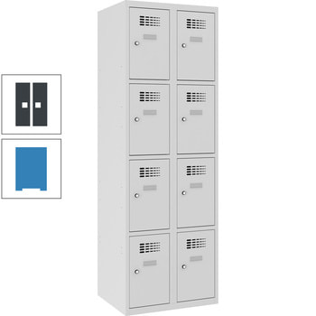 Garderobenschrank, Spind, 2 Abteile, 8 Fächer gesamt, Etikettrahmen,1.800 x 600 x 500 mm (HxBxT), Korpusfarbe lichtblau, Frontfarbe anthrazitgrau RAL 7016 Anthrazitgrau | RAL 5012 Lichtblau