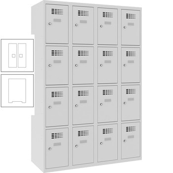 Garderobenschrank, Spind, 4 Abteile, 16 Fächer, Etikettrahmen, 1.800 x 1.200 x 500 mm (HxBxT), Korpusfarbe reinweiß, Frontfarbe reinweiß RAL 9010 Reinweiß | RAL 9010 Reinweiß