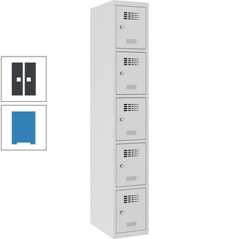 Garderobenschrank, Spind, 1 Abteil, 5 Fächer, verstärkte Türen, 1.800 x 300 x 500 mm (HxBxT), Korpusfarbe lichtblau, Frontfarbe anthrazitgrau RAL 7016 Anthrazitgrau | RAL 5012 Lichtblau