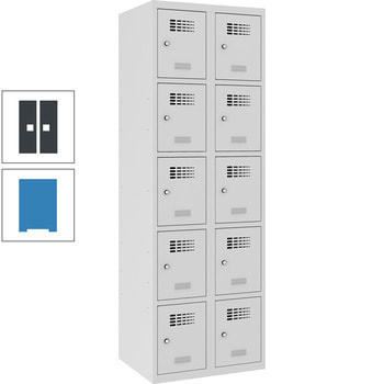 Garderobenschrank, Spind, 2 Abteile, 10 Fächer, verstärkte Türen, 1.800 x 600 x 500 mm (HxBxT), Korpusfarbe lichtblau, Frontfarbe anthrazitgrau RAL 7016 Anthrazitgrau | RAL 5012 Lichtblau