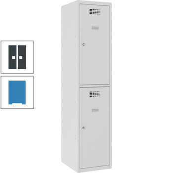 Garderobenschrank, Spind, Etikettrahmen, 2 Fächer, belüftet, 1.800 x 400 x 500 mm (HxBxT), Korpusfarbe lichtblau, Frontfarbe anthrazitgrau RAL 7016 Anthrazitgrau | RAL 5012 Lichtblau