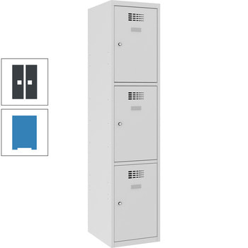 Garderobenschrank, Spind, 1 Abteil, 3 Fächer, Etikettenrahmen, 1.800 x 400 x 500 mm (HxBxT), Korpusfarbe lichtblau, Frontfarbe anthrazitgrau RAL 7016 Anthrazitgrau | RAL 5012 Lichtblau