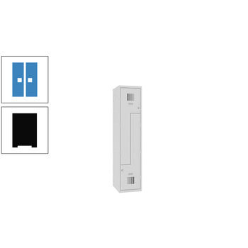 Z-Spind, Garderobenschrank, 1.800 x 400 x 500 mm (HxBxT), 1 Abteil, 2 Fächer, Kleiderstange, Korpusfarbe tiefschwarz, Frontfarbe lichtblau RAL 5012 Lichtblau | RAL 9005 Tiefschwarz