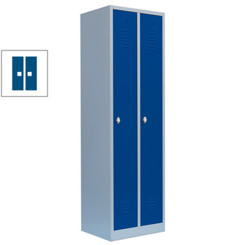 Garderobenschrank, Garderobenspind, 2 Abteile, 1.800 x 500 x 500 mm (HxBxT), Korpusfarbe: lichtgrau, Frontfarbe: enzianblau RAL 5010 Enzianblau