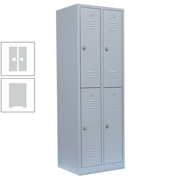 Garderobenschrank, Doppelstockspind, 2 Abteile, 4 Fächer, 1.800 x 600 x 500 mm (HxBxT), Stahl, Drehriegel, Korpus: lichtgrau, Front: lichtgrau RAL 7035 Lichtgrau | RAL 7035 Lichtgrau