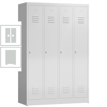 Garderobenschrank, Garderobenspind, 4 Abteile, 1.800 x 1.185 x 500 mm (HxBxT), Stahl, Drehriegelverschluss, Korpus: lichtgrau, Front: lichtgrau RAL 7035 Lichtgrau | RAL 7035 Lichtgrau