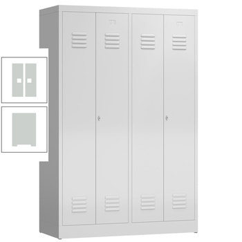 Garderobenschrank, Garderobenspind, 4 Abteile, je 2 mittig schließend, 1.800 x 1.185 x 500 mm (HxBxT), Stahl, Korpus: lichtgrau, Front: lichtgrau RAL 7035 Lichtgrau | RAL 7035 Lichtgrau