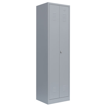 Garderobenschrank, Garderobenspind, 2 Abteile, mittig schließend, 1.800 x 600 x 500 mm (HxBxT), Stahl, Korpusfarbe: lichtgrau, Frontfarbe wählbar 