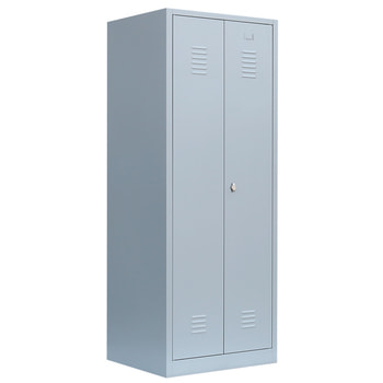 Garderobenschrank, Garderobenspind, 2 Abteile, mittig schließend, 1.800 x 800 x 500 mm (HxBxT), Stahl, Korpusfarbe: lichtgrau, Frontfarbe: wählbar 