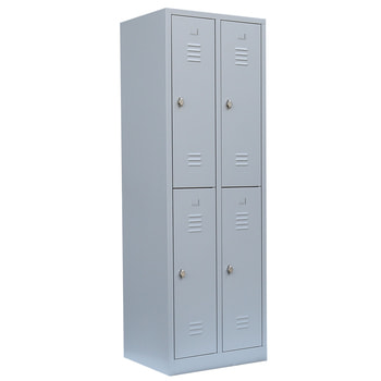 Garderobenschrank, Doppelstockspind, 2 Abteile, 4 Fächer, 1.800 x 600 x 500 mm (HxBxT), Stahl, Drehriegel, Farben wählbar 