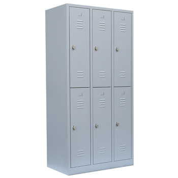 Garderobenschrank, Doppelstockspind, 3 Abteile, 6 Fächer, 1.800 x 885 x 500 mm (HxBxT), Stahl, Drehriegel, Farben wählbar 