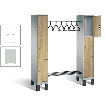 Schließfach-Garderobe, Spind, Fächerschrank, Füße, 2 Abteile, 6 Fächer, 1.850 x 1.600 x 500 mm, Dekorfront HPL weiß, Korpus lichtgrau Dekorfront HPL 001 Weiß | RAL 7035 Lichtgrau