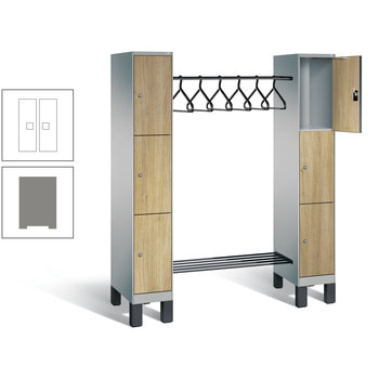 Schließfach-Garderobe, Spind, Fächerschrank, Füße, 2 Abteile, 6 Fächer, 1.850 x 1.600 x 500 mm, Dekorfront HPL weiß, Korpus graualuminium Dekorfront HPL 001 Weiß | RAL 9007 Graualuminium