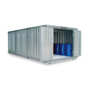 Gefahrstoffdepot - Gefahrstoffcontainer - 2.300 x 4.350 x 6.520 mm (HxBxT) - Auffangvolumen 3.150 l - mit Lüftungsschlitzen - wählbare Türausführung 