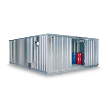 Gefahrstoffdepot - Gefahrstoffcontainer - 2.300 x 5.080 x 6.520 mm (HxBxT) - Auffangvolumen 4.440 l - mit Sensorlüfter - wählbare Türausführung 