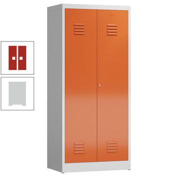 Garderobenschrank, Garderobenspind, 2 Abteile, mittig schließend, 1.800 x 800 x 500 mm (HxBxT), Stahl, Korpus: lichtgrau, Front: feuerrot RAL 3000 Feuerrot | RAL 7035 Lichtgrau