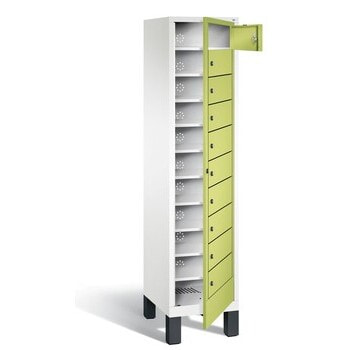 Wäscheschrank, Ausgabeschrank, Fächerschrank, Zentraltür, Füße, 10 Fächer, Korpus Schwefelgelb, Tür graualuminium, 1.850 x 420 x 500 mm (HxBxT) RAL 9007 Graualuminium | RDS 0959059 Schwefelgelb