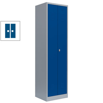 Mehrzweckschrank, Garderobenschrank, 2 Abteile, 6 Fächer, 1.800 x 500 x 500 mm (HxBxT), Kleiderstange, Stahl, Korpus: lichtgrau, Front: enzianblau RAL 5010 Enzianblau