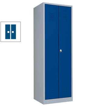 Mehrzweckschrank, Garderobenschrank, 2 Abteile, 6 Fächer, 1.800 x 600 x 500 mm (HxBxT), Kleiderstange, Stahl, Korpus: lichtgrau, Front: enzianblau RAL 5010 Enzianblau