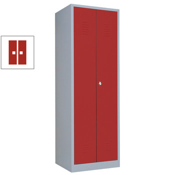 Mehrzweckschrank, Garderobenschrank, 2 Abteile, 6 Fächer, 1.800 x 600 x 500 mm (HxBxT), Kleiderstange, Stahl, Korpus: lichtgrau, Front: feuerrot RAL 3000 Feuerrot