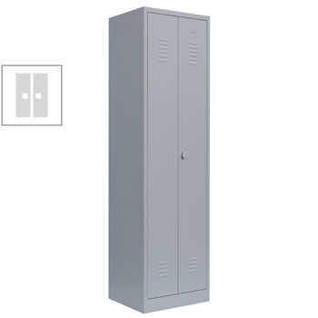 Geräteschrank, Mehrzweckschrank, 2 Abteile, 1.800 x 600 x 500 mm (HxBxT), Drehriegel, Kleiderstange, Stahl, Korpus: lichtgrau, Front: lichtgrau RAL 7035 Lichtgrau