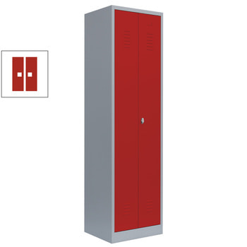 Geräteschrank, Mehrzweckschrank, 2 Abteile, 1.800 x 600 x 500 mm (HxBxT), Drehriegel, Kleiderstange, Stahl, Korpus: lichtgrau, Front: feuerrot RAL 3000 Feuerrot