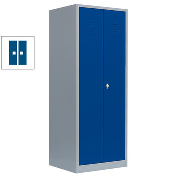 Mehrzweckschrank, Garderobenschrank, 2 Abteile, 6 Fächer, 1.800 x 800 x 500 mm (HxBxT), Kleiderstange, Stahl, Korpus: lichtgrau, Front: enzianblau RAL 5010 Enzianblau