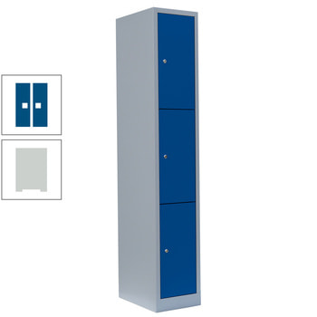 Schließfachschrank, 1 Abteil, 3 Fächer, 1.800 x 315 x 500 mm (HxBxT), Stahl, Zylinderschloss, Korpus: lichtgrau, Front: enzianblau RAL 5010 Enzianblau | RAL 7035 Lichtgrau