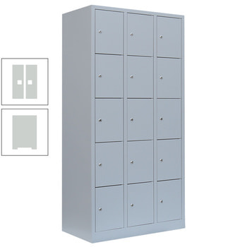 Schließfachschrank, 3 Abteile, 15 Fächer, 1.800 x 885 x 500 mm (HxBxT), Stahl, Zylinderschloss, Korpus: lichtgrau, Front: lichtgrau RAL 7035 Lichtgrau | RAL 7035 Lichtgrau