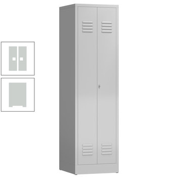 Mehrzweckschrank, Garderobenschrank, 2 Abteile, 6 Fächer, 1.800 x 500 x 500 mm (HxBxT), Drehriegel, Stahl, Korpus: lichtgrau, Front: lichtgrau RAL 7035 Lichtgrau | RAL 7035 Lichtgrau