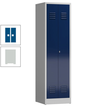 Mehrzweckschrank, Garderobenschrank, 2 Abteile, 6 Fächer, 1.800 x 500 x 500 mm (HxBxT), Drehriegel, Stahl, Korpus: lichtgrau, Front: enzianblau RAL 5010 Enzianblau | RAL 7035 Lichtgrau