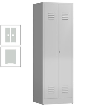 Mehrzweckschrank, Garderobenschrank, 2 Abteile, 6 Fächer, 1.800 x 590 x 500 mm (HxBxT), Drehriegel, Stahl, Korpus: lichtgrau, Front: lichtgrau RAL 7035 Lichtgrau | RAL 7035 Lichtgrau