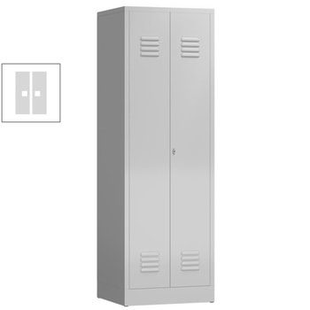 Geräteschrank, Mehrzweckschrank, 2 Abteile, 1.800 x 590 x 500 mm (HxBxT), Drehriegel, Kleiderstange, Stahl, Korpus: lichtgrau, Front: lichtgrau RAL 7035 Lichtgrau