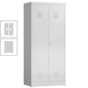 Mehrzweckschrank, Garderobenschrank, 2 Abteile, 6 Fächer, 1.800 x 800 x 500 mm (HxBxT), Drehriegel, Stahl, Korpus: lichtgrau, Front: lichtgrau RAL 7035 Lichtgrau | RAL 7035 Lichtgrau