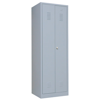 Mehrzweckschrank, Garderobenschrank, 2 Abteile, 6 Fächer, 1.800 x 600 x 500 mm (HxBxT), Kleiderstange, Stahl, Korpus: lichtgrau, Frontfarbe wählbar 