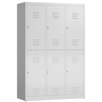 Garderobenschrank, Doppelstockspind, 3 Abteil, 6 Fächer, 1.800 x 1.185 x 500 mm (HxBxT), Drehriegel, Stahl, Farben wählbar 