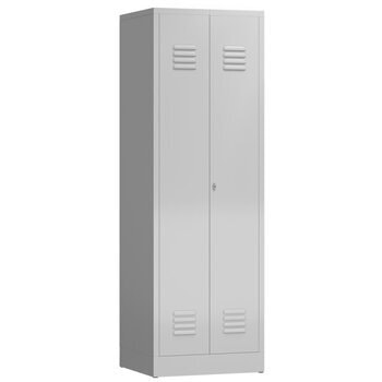 Geräteschrank, Mehrzweckschrank, 2 Abteile, 1.800 x 590 x 500 mm (HxBxT), Drehriegel, Kleiderstange, Stahl, Korpus: lichtgrau, Frontfarbe: wählbar 