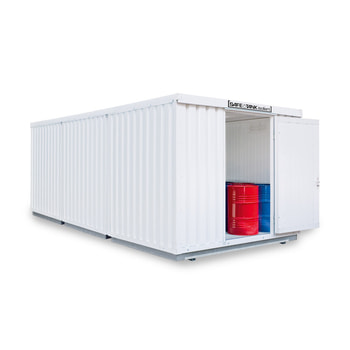 Isolierter Gefahrstoffcontainer - 2.560 x 3.350 x 6.520 mm (HxBxT) - Auffangvolumen 3 x 1.030 l - ohne Lüftung - Türausführung wählbar 