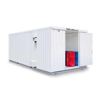 Isolierter Gefahrstoffcontainer - 2.560 x 3.350 x 6.520 mm (HxBxT) - Auffangvolumen 3 x 1.030 l - mit Sensorlüfter - Türausführung wählbar 