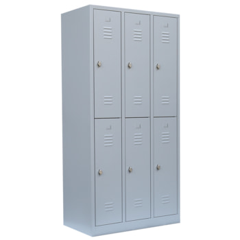 Garderobenschrank, Doppelstockspind, 3 Abteile, 6 Fächer, 1.950 x 885 x 500 mm (HxBxT), Stahl, Drehriegel, Korpus: lichtgrau, Front: lichtgrau 