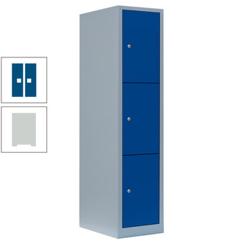 Schließfachschrank, 1 Abteil, 3 Fächer, 1.800 x 415 x 500 mm (HxBxT), Stahl, Zylinderschloss, Korpus: lichtgrau, Front: enzianblau RAL 5010 Enzianblau | RAL 7035 Lichtgrau