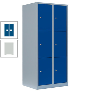 Schließfachschrank, 2 Abteile, 6 Fächer, 1.800 x 800 x 500 mm (HxBxT), Stahl, Zylinderschloss, Korpus: lichtgrau, Front: enzianblau RAL 5010 Enzianblau | RAL 7035 Lichtgrau