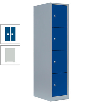 Schließfachschrank, 1 Abteil, 4 Fächer, 1.800 x 415 x 500 mm (HxBxT), Stahl, Zylinderschloss, Korpus: lichtgrau, Front: enzianblau RAL 5010 Enzianblau | RAL 7035 Lichtgrau