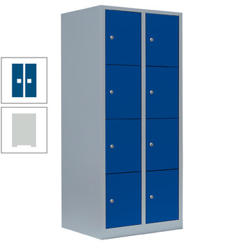 Schließfachschrank, 2 Abteile, 8 Fächer, 1.800 x 800 x 500 mm (HxBxT), Stahl, Zylinderschloss, Korpus: lichtgrau, Front: enzianblau RAL 5010 Enzianblau | RAL 7035 Lichtgrau