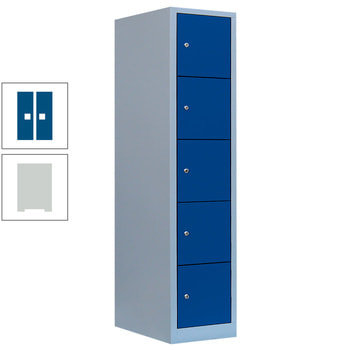 Schließfachschrank, 1 Abteil, 5 Fächer, 1.800 x 415 x 500 mm (HxBxT), Stahl, Zylinderschloss, Korpus: lichtgrau, Front: enzianblau RAL 5010 Enzianblau | RAL 7035 Lichtgrau