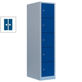 Schließfachschrank, 1 Abteil, 5 Fächer, 1.900 x 415 x 450 mm (HxBxT), Zylinderschloss, Stahl, Korpusfarbe: lichtgrau, Front: enzianblau RAL 5010 Enzianblau