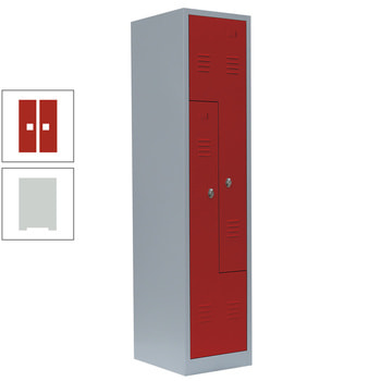 Z-Spind, Z-Garderobenschrank, 1 Abteil, 2 Fächer, 1.800 x 415 x 500 mm (HxBxT), Stahl, Drehriegel, Korpus: lichtgrau, Front: feuerrot RAL 3000 Feuerrot | RAL 7035 Lichtgrau