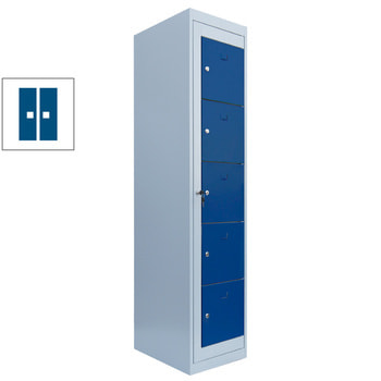 Verteilerschrank, Ausgabeschrank, Fächerschrank, Zentraltür, 1 Abteil, 5 Fächer, 1.800 x 400 x 500 mm (HxBxT), Korpus lichtgrau, Front enzianblau RAL 5010 Enzianblau