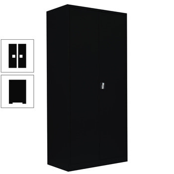 Aktenschrank, Büroschrank, abschließbar, Flügeltüren, 4 Fachböden, 1.950 x 925 x 600 mm (HxBxT), Stahl, Korpus und Türen in tiefschwarz RAL 9005 Tiefschwarz | RAL 9005 Tiefschwarz