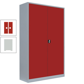 Aktenschrank, Büroschrank, abschließbar, Flügeltüren, 4 Fachböden, 1.950 x 1.200 x 422 mm (HxBxT), Stahl, Korpusfarbe lichtgrau, Türfarbe feuerrot RAL 3000 Feuerrot | RAL 7035 Lichtgrau